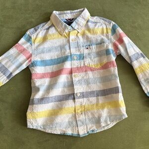 Tommy Hilfiger Kids Striped Button Down Shirt - Spring White Yellow Blue Red
